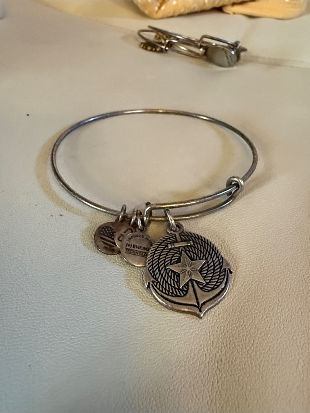 Alex and Ani Silver Anchor Shield Charm Bangle
